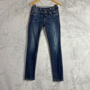 Miss Me Skinny Jeans Womens 28 Dark Wash Distressed Bling Flap Pocket JP4009SK-5